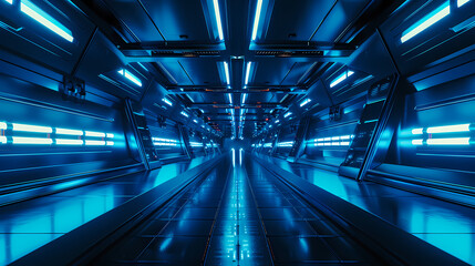 Fototapeta premium Blue glowing sci-fi corridor