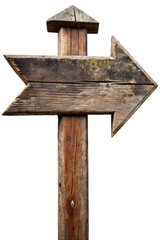Vintage Wooden Road Sign with Arrow Isolated on White Transparent Background. Vintage wooden road sign featuring an arrow pointing to the right, png element