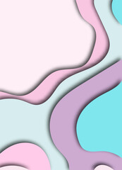 Paper art cartoon abstract waves. The background is cut out of paper. Modern origami design template. Vector illustration. 3d layers of paper in pastel colors.