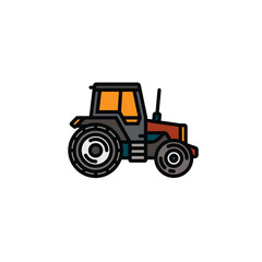 Original vector illustration. Contour icon of a tractor on wheels, for agricultural and industrial purposes.