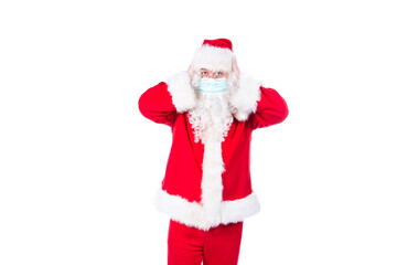 Colds and flu. Santa Claus and health care. White background.