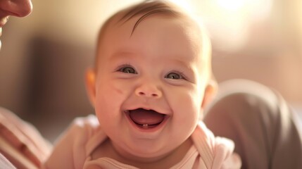 A baby giggling while being gently tickled by a parent, creating a joyful and candid moment.