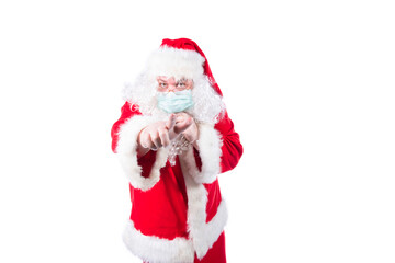 Colds and flu. Santa Claus and health care. White background.