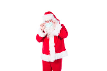 Colds and flu. Santa Claus and health care. White background.