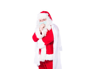Colds and flu. Santa Claus and health care. White background.