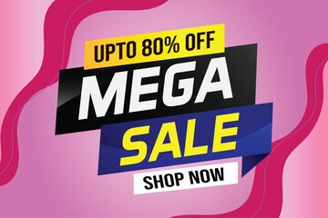 Obraz premium Mega sale word concept vector illustration and 3d style, landing page, template, ui, web, mobile app, poster, banner, flyer, background, gift card, coupon, label, wallpaper