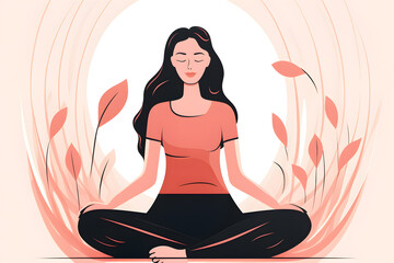 Girl does yoga in a relaxed position flat style illustration