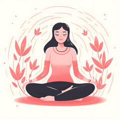 Girl does yoga in a relaxed position flat style illustration