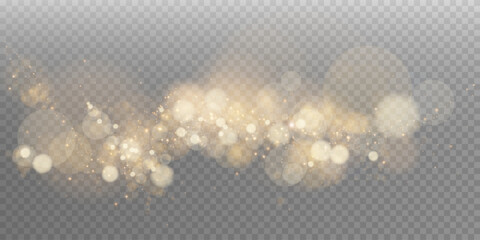 A luminous bokeh that gently shimmers with golden light. Light abstract glowing lights. Glowing bokeh effect isolated on dark background. Christmas background made of glowing dust.  © andreu1990