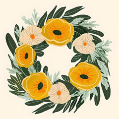 Watercolor flowers wreath isolated on white background