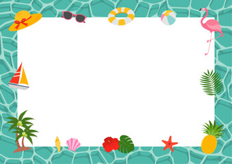 夏をイメージした水色の水面の横向きフレームイラスト
