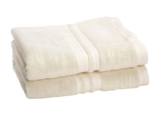 Two white towels are folded and placed on a white background