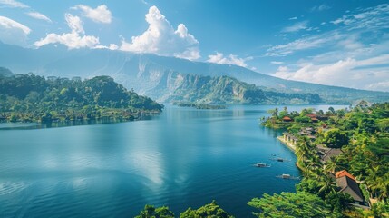 Tranquil Lake and Lush Mountains in Indonesia