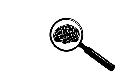 Neurologist emblem, brain under a magnifying glass,  black isolated silhouette