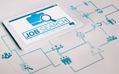 Human Resources Recruitment and People Networking Concept. Modern graphic interface showing...