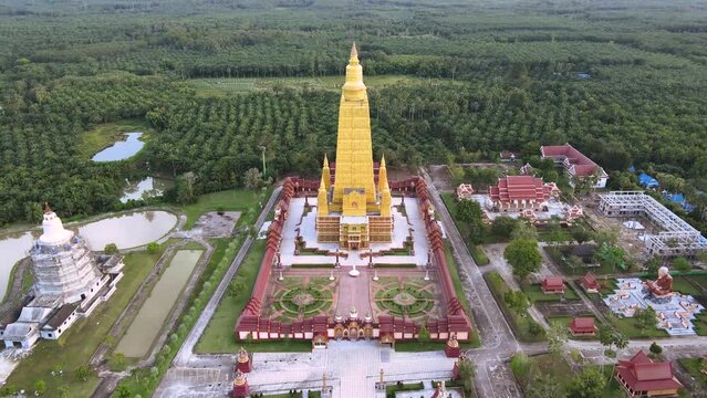 Drone video, high angle, Wat Mahathat Wachira Mongkhon (Wat Bang Thong), Krabi Province, 46 Moo 3, Na Nuea Subdistrict, Ao Luek District, Krabi 81110 Thailand.