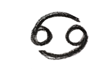 A hand-drawn Cancer zodiac sign in black pencil on a white background, perfect for astrology-themed designs, horoscope articles, and spiritual projects