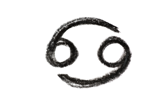 A hand-drawn Cancer zodiac sign in black pencil on a white background, perfect for astrology-themed designs, horoscope articles, and spiritual projects