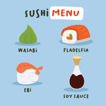 Set of sushi cartoon hand draw illustration