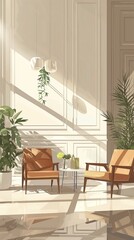 Obraz premium A Vertical Image Of A Modern Minimalist Living Room With Visually Appealing Furnishings.