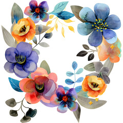 Watercolor flowers wreath isolated on white background