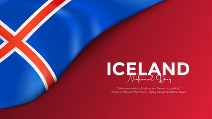 Happy Iceland national Day June 17th Celebration waving flag Vector Illustration. Template for Poster, Banner, Advertising, Greeting Card or Print Design Element