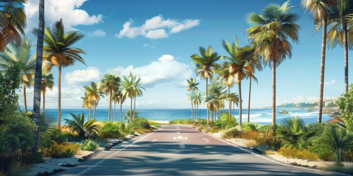 Beautiful beaches road and coconut trees
