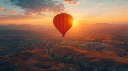 Fototapeta premium Majestic Hot Air Balloon Ride at Breathtaking Mountainous Sunrise Landscape