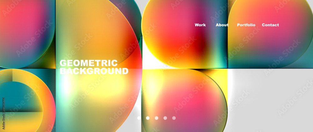 Poster Bright colorful squares with round elements minimal geometric background. Vector Illustration For Wallpaper, Banner, Background, Card, Book Illustration, landing page