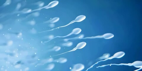 White sperms flowing dynamically on a blue background representing fertility and reproduction