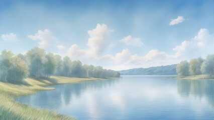 Fototapeta premium lake and sky in summer