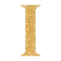 Golden Glitter 3D Font Letter I uppercase