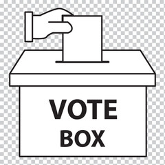 Hand voting ballot box line icon, election and vote, vote box sign vector graphics, editable stroke linear icon, eps 10.