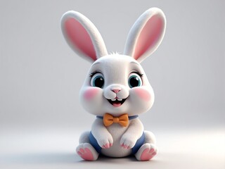 smiling rabbit cute d art illustration in plain white background
