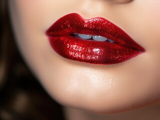 Obraz premium Close up red lips. Glamour makeup