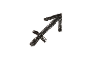 A hand-drawn Sagittarius zodiac sign in black pencil on a white background, perfect for astrology-themed designs, horoscope articles, and spiritual projects