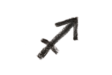 A hand-drawn Sagittarius zodiac sign in black pencil on a white background, perfect for astrology-themed designs, horoscope articles, and spiritual projects