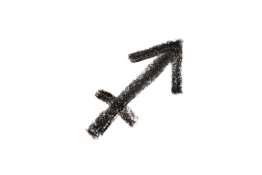 A hand-drawn Sagittarius zodiac sign in black pencil on a white background, perfect for astrology-themed designs, horoscope articles, and spiritual projects
