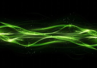 Abstract green light on black background, glowing lines