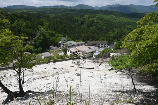 日本,山,栃木県,温泉,山肌,源泉,湯本