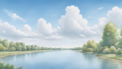 Obraz premium river and sky in summer