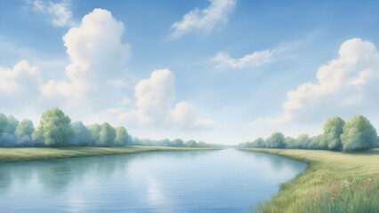 Obraz premium river and sky in summer