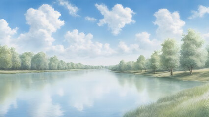 Obraz premium river and sky in summer