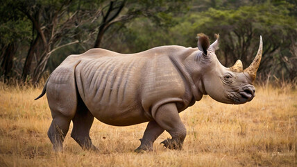 Obraz premium The Mighty Rhino: A Closer Look at the Strength and Grace of One of Nature's Most Formidable Creatures.