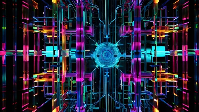 Quantum Processing: Visualizing Quantum Computer Operations with Vibrant Qubit Patterns. Data Encryption and Privacy: Secure Server Room with Glowing Encryption Symbols