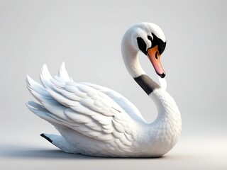 smiling swan cute d art illustration in plain white background