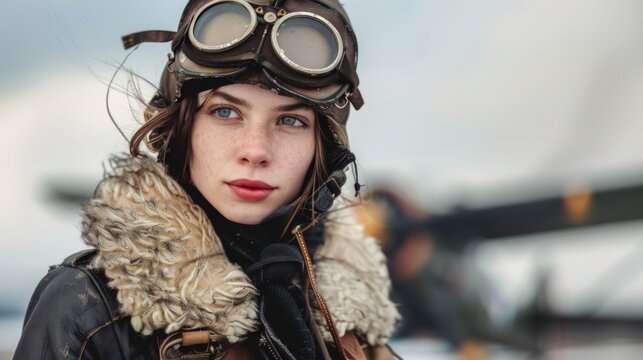 Young beautiful woman pilot 19th century