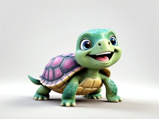 Fototapeta premium smiling turtle cute d art illustration in plain white background