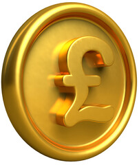 Gold British pound coin facing right 3d illustration render
