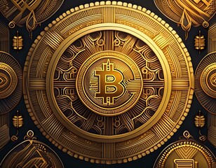 bitcoin coin exploding on gold solid background, concept for crypto currency and finances
